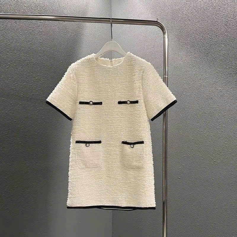𝗢.𝘂𝗿𝘀 | Đầm Tweed Mini Tay Ngắn - Đầm Tweed ngắn tay dáng cổ tròn cài nút phong cách Hàn Quốc