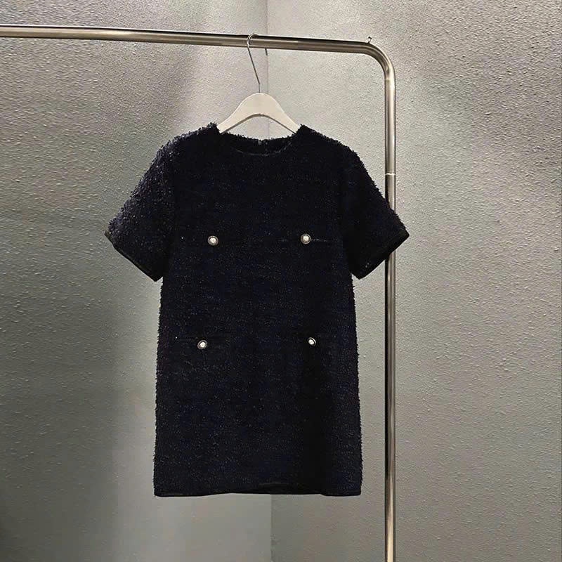 𝗢.𝘂𝗿𝘀 | Đầm Tweed Mini Tay Ngắn - Đầm Tweed ngắn tay dáng cổ tròn cài nút phong cách Hàn Quốc