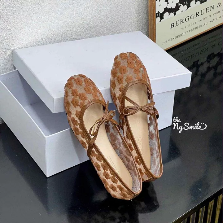 Giày búp bê 1cm BIGSIZE 35-42Giày búp Bê ren búp bê lưới đính hoa dễ thương, giày búp bê nữ , giày lưới -THENYSMILE - S