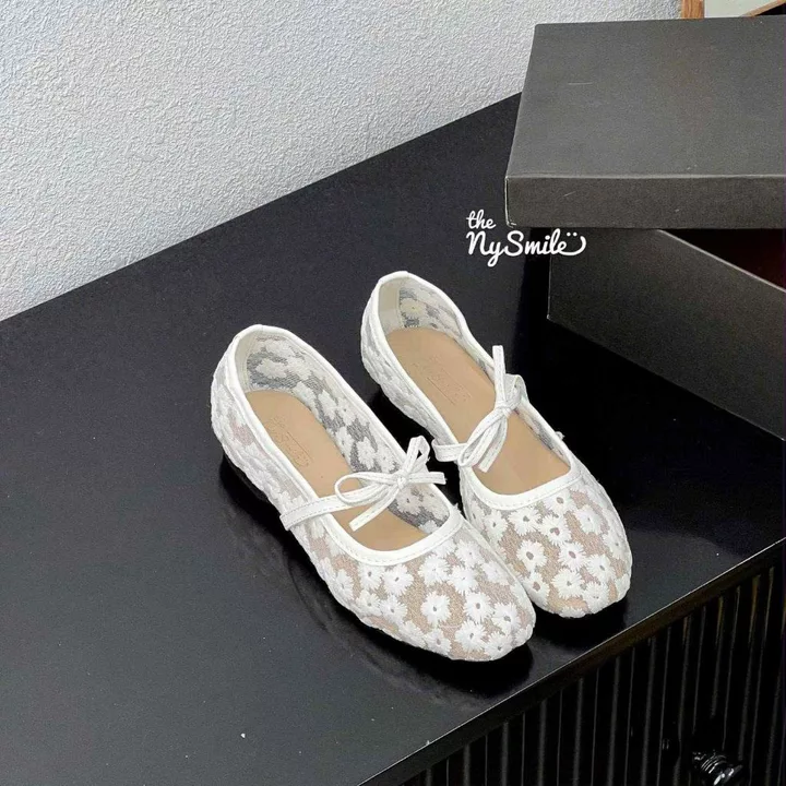 Giày búp bê 1cm BIGSIZE 35-42Giày búp Bê ren búp bê lưới đính hoa dễ thương, giày búp bê nữ , giày lưới -THENYSMILE - S
