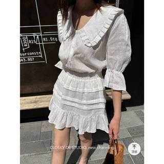 𝗤𝘂𝗶𝗻 𝗦𝗲𝘁 - |LY LINEN| - Set Linen sơ mi cổ bèo+ chân váy