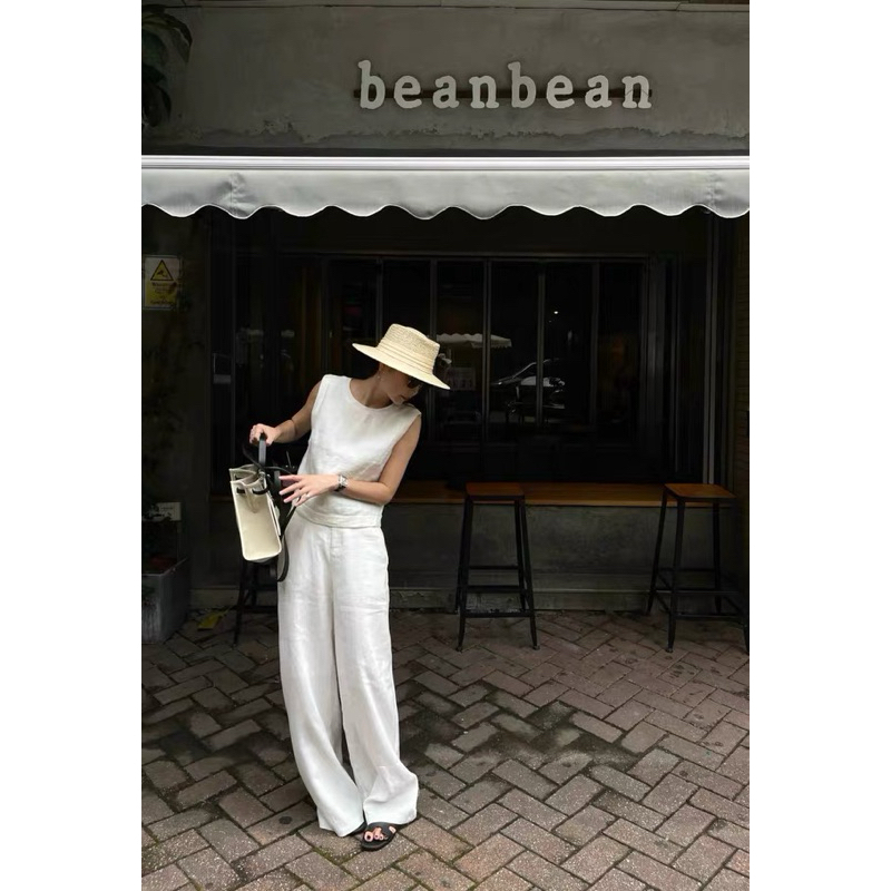 𝗕𝗮𝗯𝗲 - Quần Linen dáng xuông lưng bản nhỏ BEELY