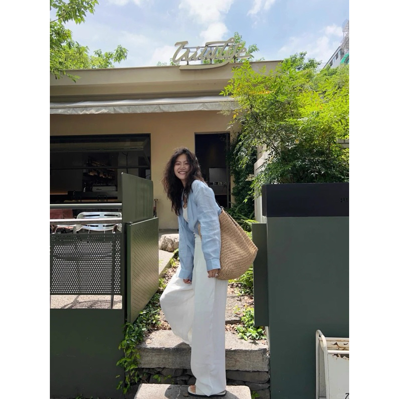 𝗕𝗮𝗯𝗲 - Quần Linen dáng xuông lưng bản nhỏ BEELY