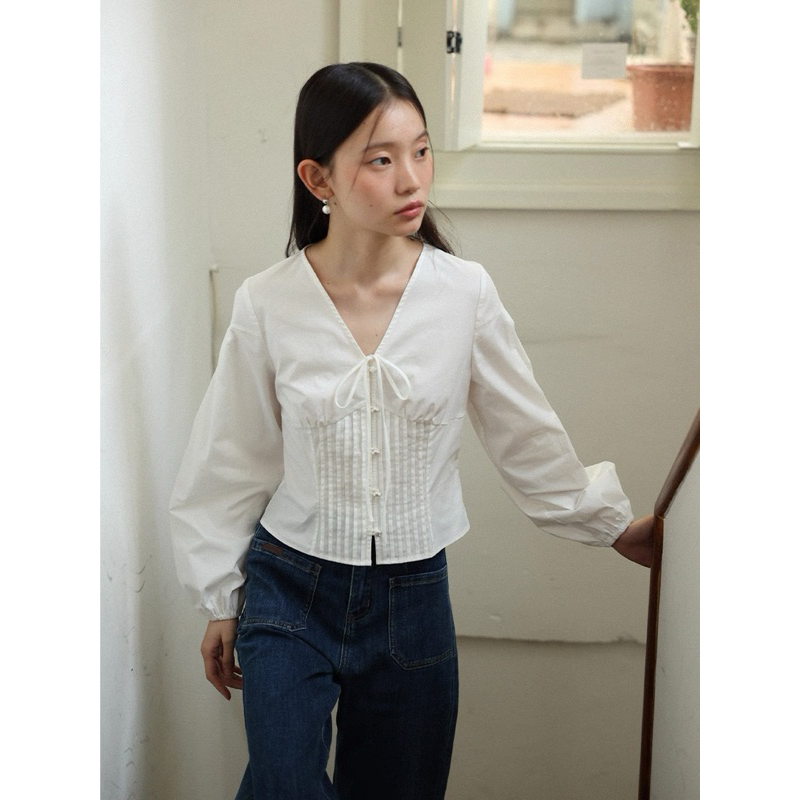 𝗥𝗼𝗺𝗮𝗻 - Áo Linen tay phồng thắt nơ BEELY