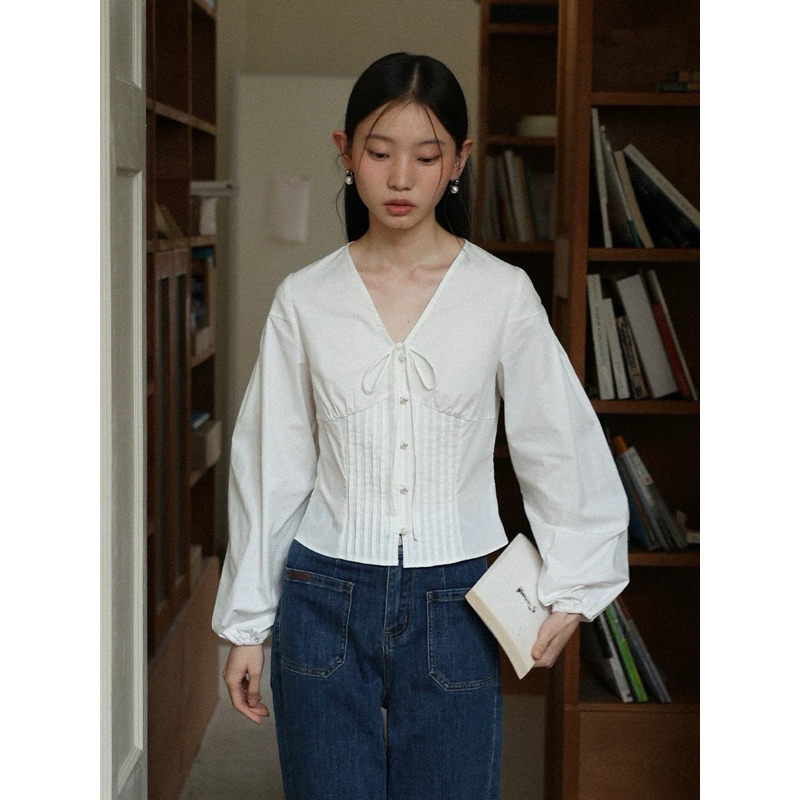 𝗥𝗼𝗺𝗮𝗻 - Áo Linen tay phồng thắt nơ BEELY