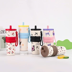 Ly Giữ Nhiệt Lót Gốm 680ML, Bình Giữ Nhiệt Có Lọc Trà Ống Hút Siêu Cute Ly Giữ Nhiệt Tráng Sứ