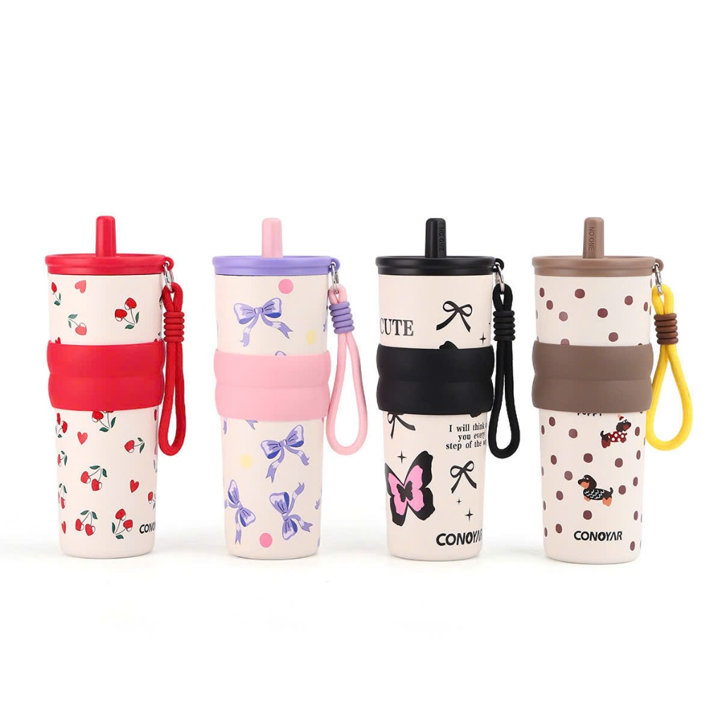 Ly Giữ Nhiệt Lót Gốm 680ML, Bình Giữ Nhiệt Có Lọc Trà Ống Hút Siêu Cute Ly Giữ Nhiệt Tráng Sứ