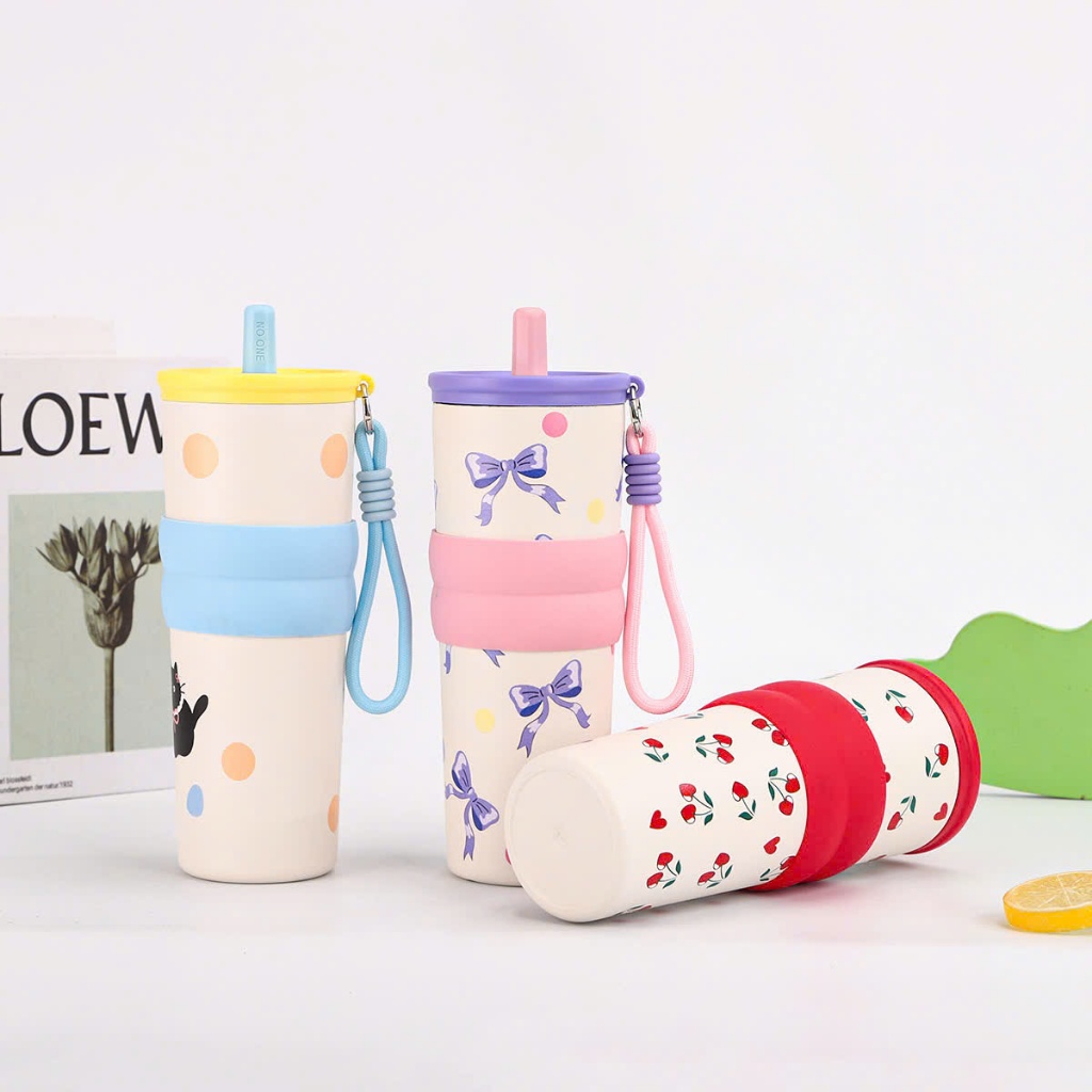 Ly Giữ Nhiệt Lót Gốm 680ML, Bình Giữ Nhiệt Có Lọc Trà Ống Hút Siêu Cute Ly Giữ Nhiệt Tráng Sứ