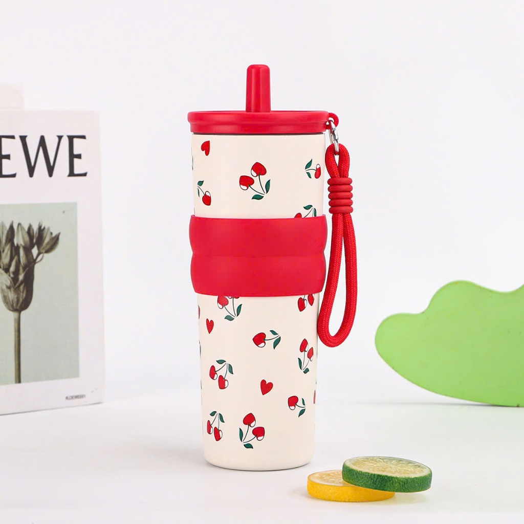 Ly Giữ Nhiệt Lót Gốm 680ML, Bình Giữ Nhiệt Có Lọc Trà Ống Hút Siêu Cute Ly Giữ Nhiệt Tráng Sứ