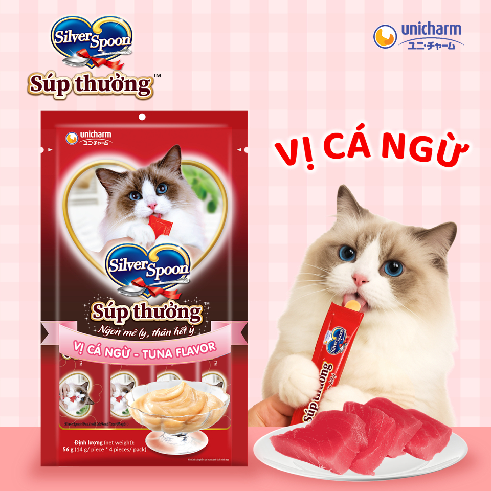 [V] Combo 4 súp thưởng dạng thanh cho mèo Silver Spoon 56g ( 4 thanh 14g) - 6 Vị Thơm Ngon - 100% thịt cá thật hảo hạng