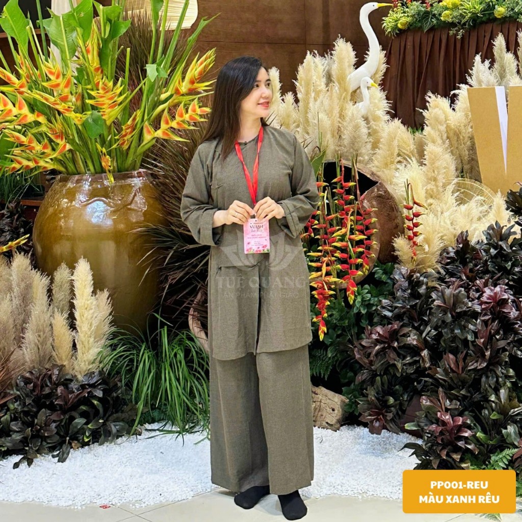 Pháp phục tu sĩ - Bộ vạt hò form Ni nút thắt tà lửng truyền thống chất vải linen cao cấp chính phẩm