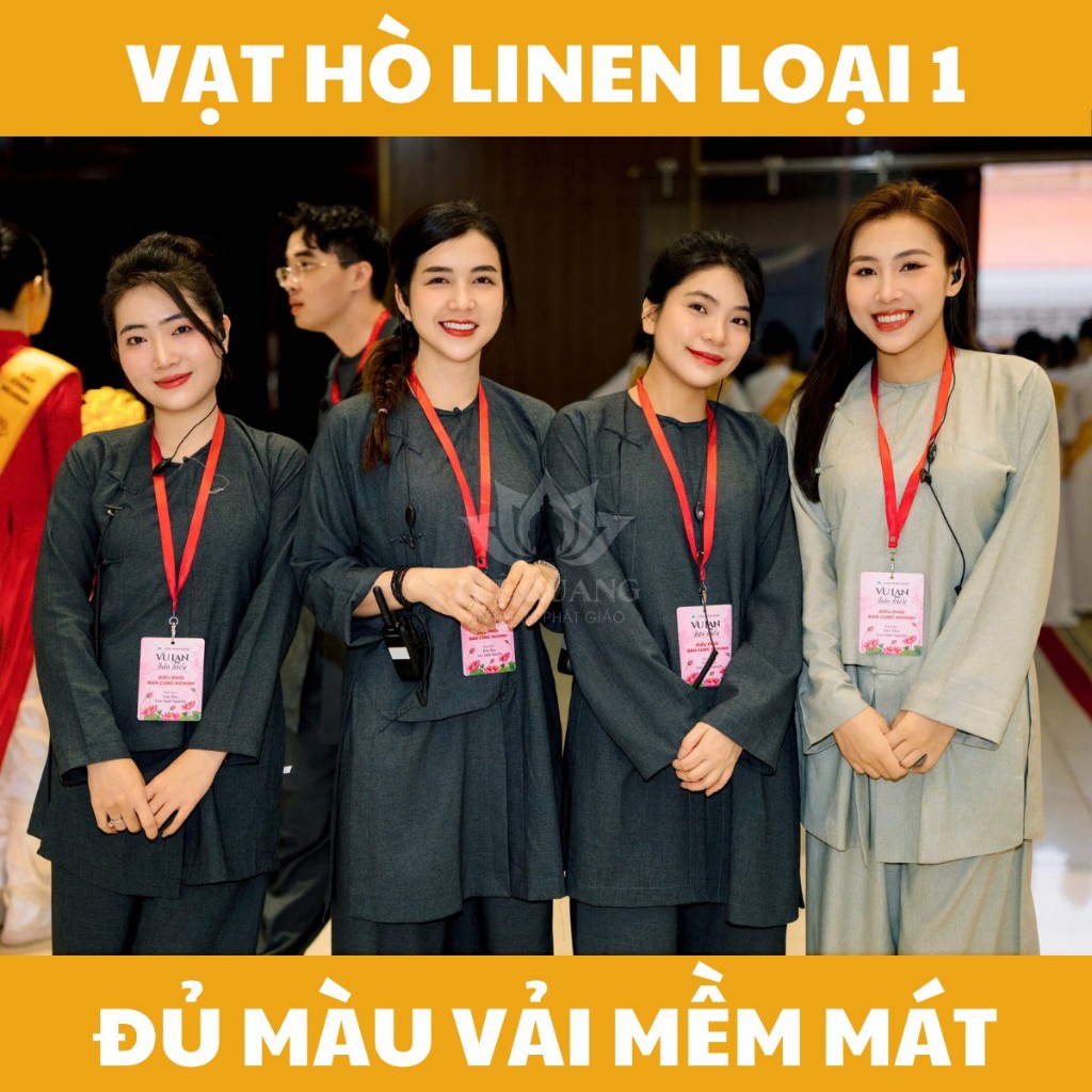 Pháp phục tu sĩ - Bộ vạt hò form Ni nút thắt tà lửng truyền thống chất vải linen cao cấp chính phẩm