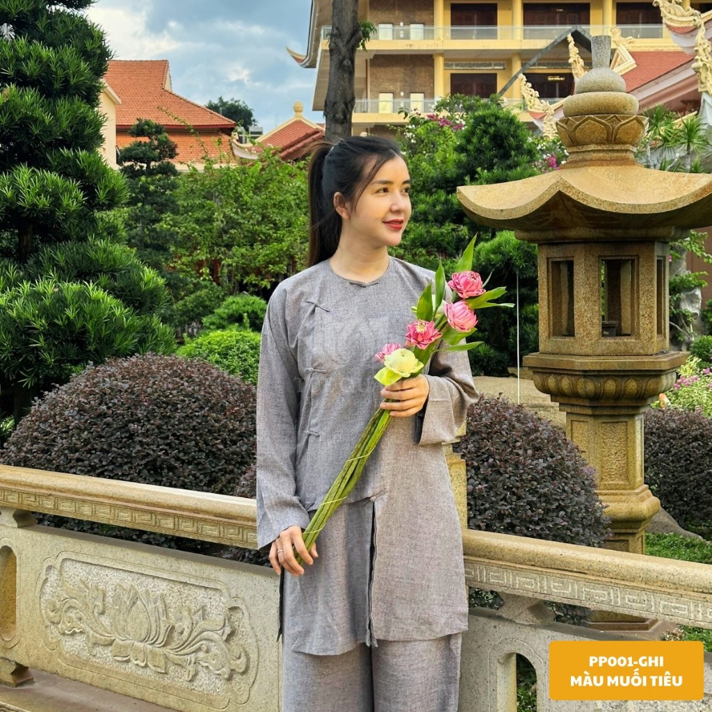 Pháp phục tu sĩ - Bộ vạt hò form Ni nút thắt tà lửng truyền thống chất vải linen cao cấp chính phẩm