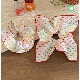 Scrunchies buộc tóc nhiều màu sắc hình trái tim vuông tròn cho bạn gái