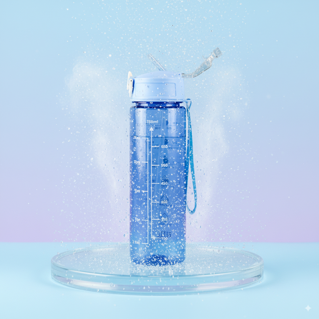 Bình Nước Thể Thao 750ml Có Ống Hút Silicon Nhựa PC Cao Cấp Dây Đeo Tiện Lợi Bình Nước Gym Đi Học