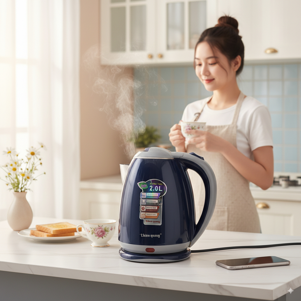 Ấm Đun Nước Siêu Tốc 2 Lớp Thiên Quang 2L, 1500W, Inox Cách Nhiệt, Tự Ngắt An Toàn, Tiết Kiệm Điện