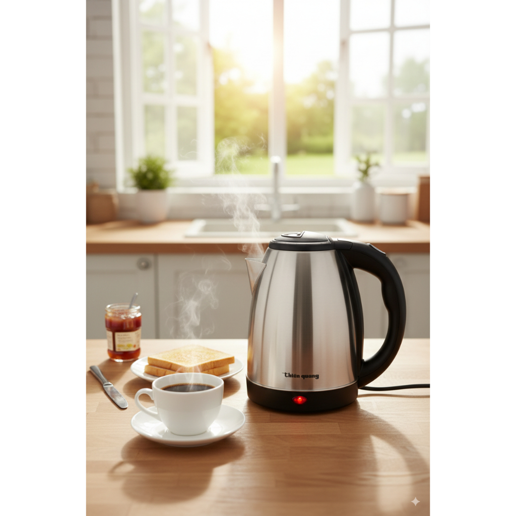 ẤM ĐUN NƯỚC SIÊU TỐC THIÊN QUANG K10 1.8L INOX PHAY XƯỚC CAO CẤP – 1500W – TỰ NGẮT KHI SÔI – ĐẾ XOAY