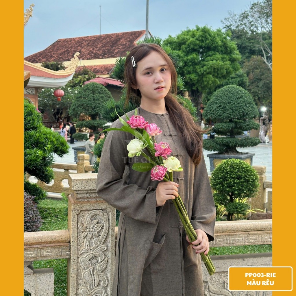 Bộ bà ba form Ni - Nữ nút thắt TÀ DÀI, chất vải Linne Hàn cao cấp -  Pháp phục Tu sĩ - Đồ lam đi chùa