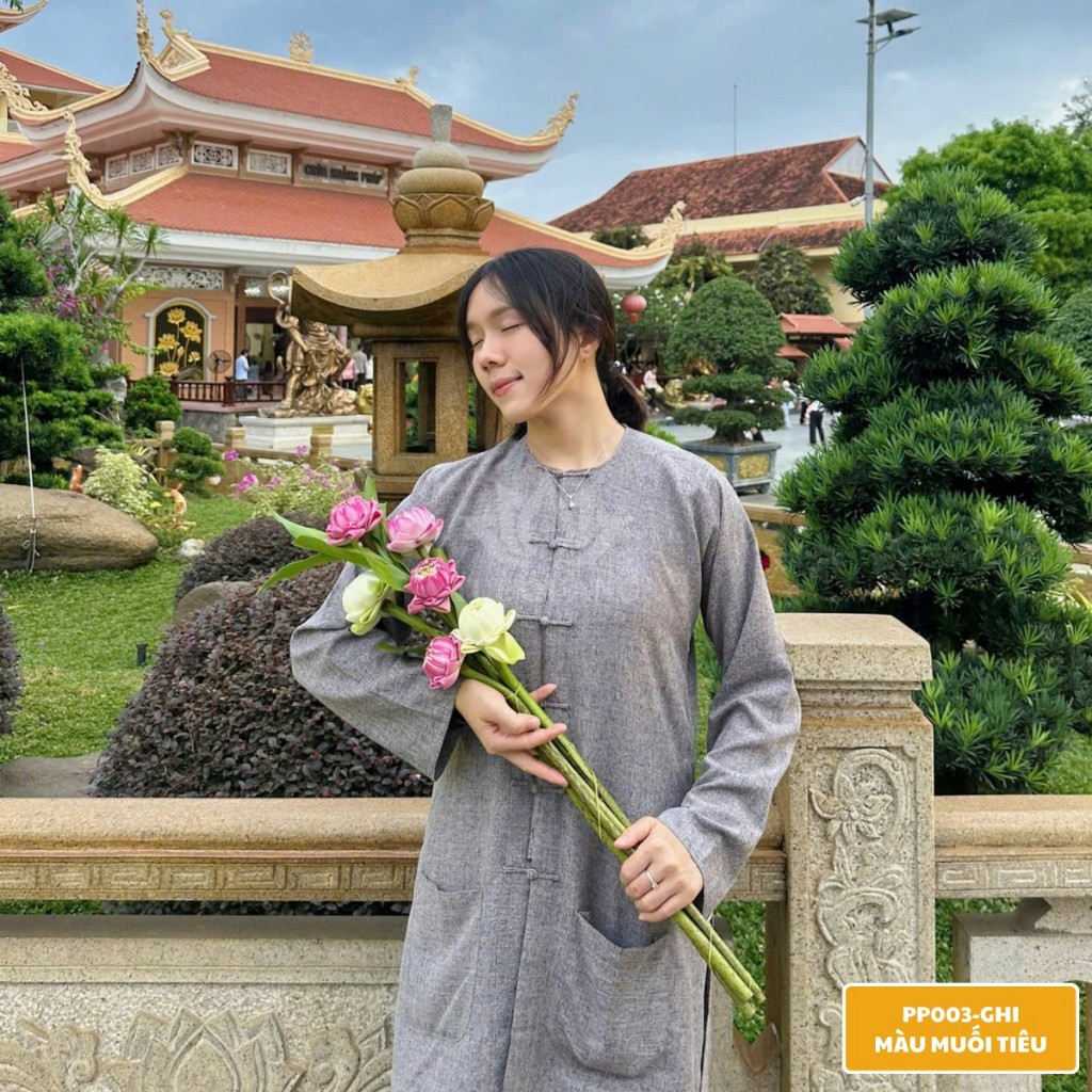 Bộ bà ba form Ni - Nữ nút thắt TÀ DÀI, chất vải Linne Hàn cao cấp -  Pháp phục Tu sĩ - Đồ lam đi chùa