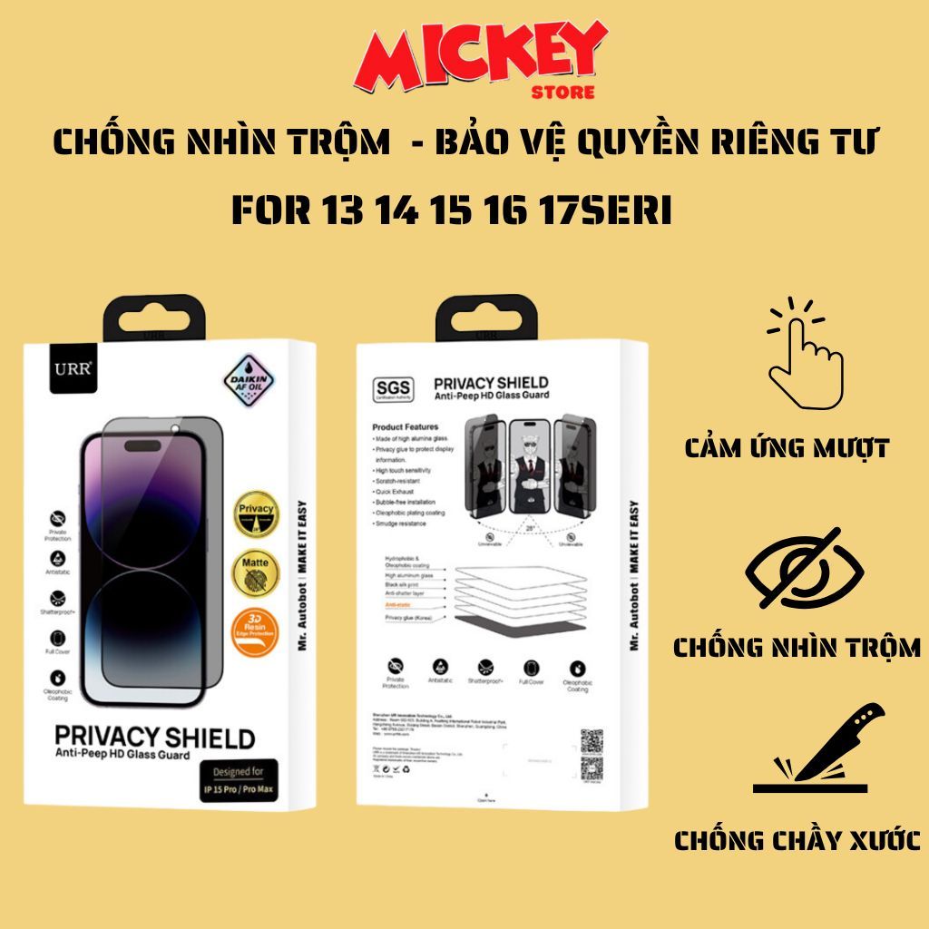 Kính cường lực Autobot chống nhìn trộm full viền cho IPhone 17Promax 17Pro 17Air 17 16 15 14 13