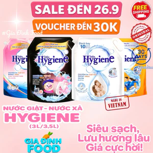 Hygiene nước xả vải, hygiene nước giặt Thái Lan, Xả Quần Áo 2in1 Dùng Cho Giặt Tay Và Giặt Máy Hai Cửa, Túi 3L