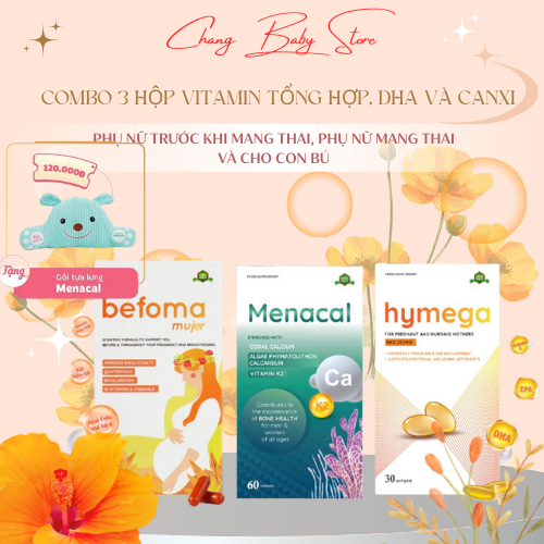 Bộ 3 vitamin canxi DHA cho bà bầu & mẹ sau sinh Bổ bầu EU + quà tặng
