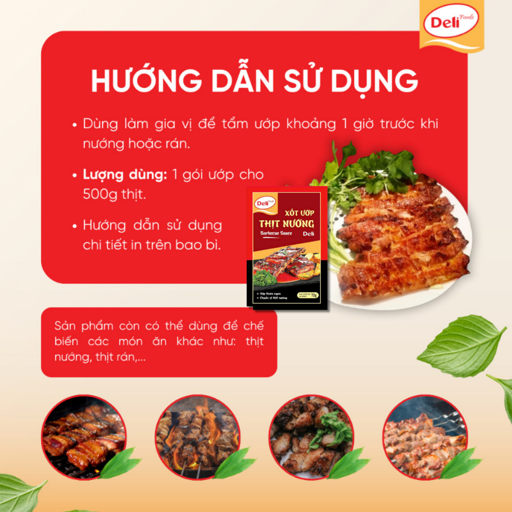 Combo Xốt Ướp Thịt Nướng Deli Foods 72g – Gia Vị Tẩm Ướp Đồ Nướng Đậm Đà, Tiện Lợi, Tạo Màu Đẹp