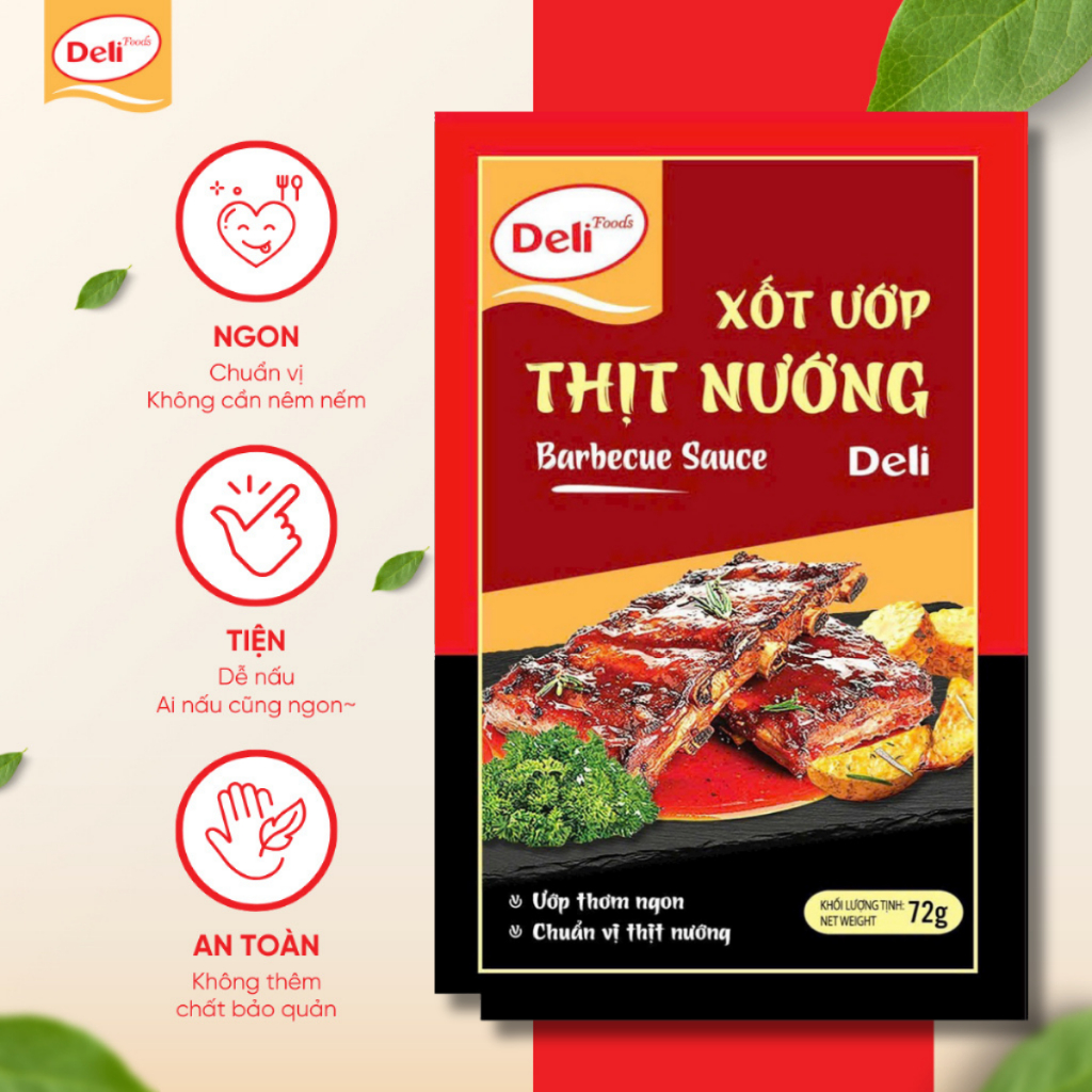 Combo Xốt Ướp Thịt Nướng Deli Foods 72g – Gia Vị Tẩm Ướp Đồ Nướng Đậm Đà, Tiện Lợi, Tạo Màu Đẹp