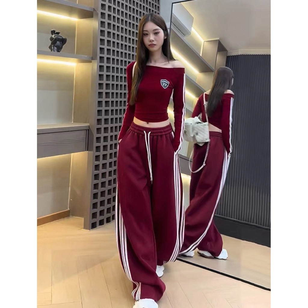 Set bộ áo lệch vai quần ống rộng