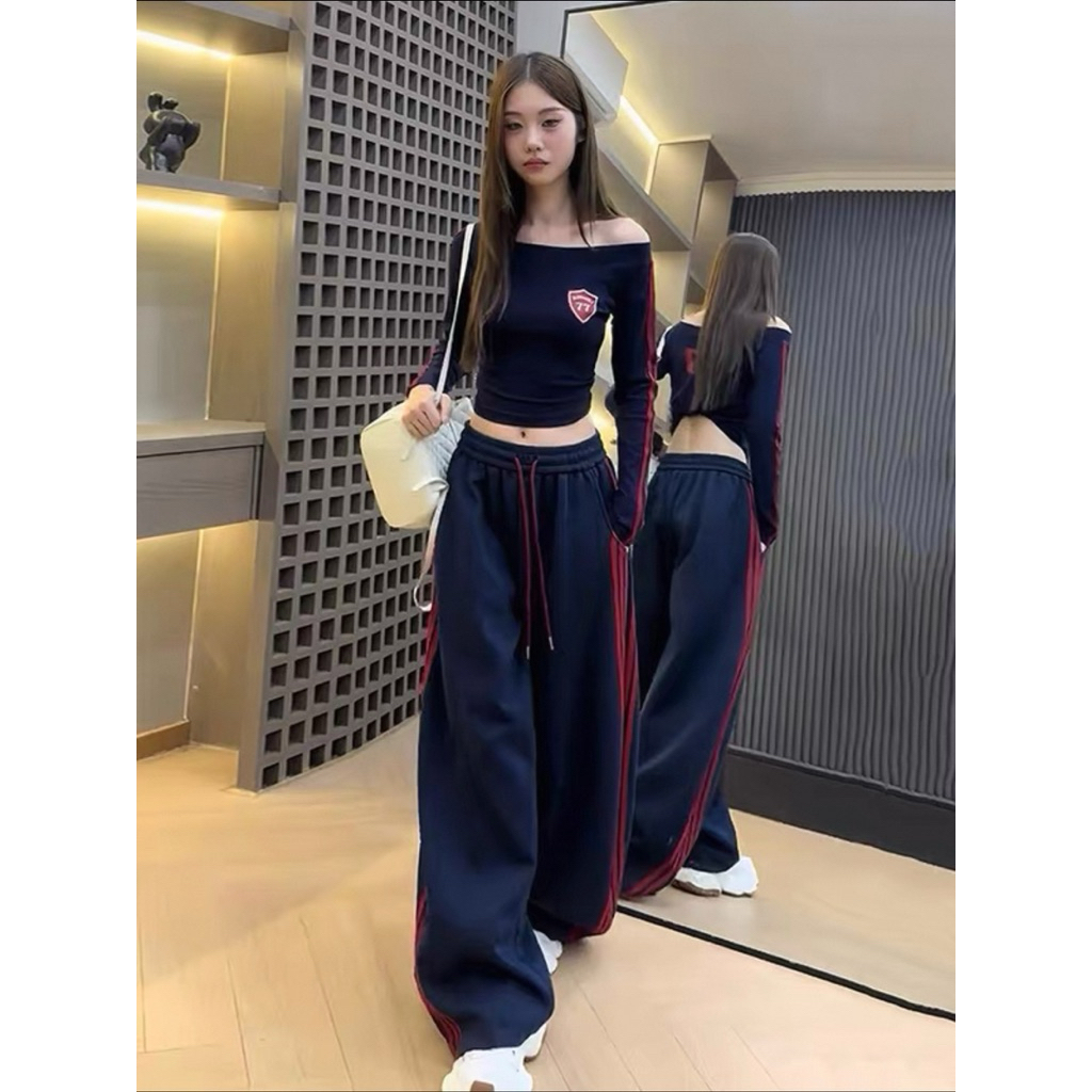 Set bộ áo lệch vai quần ống rộng