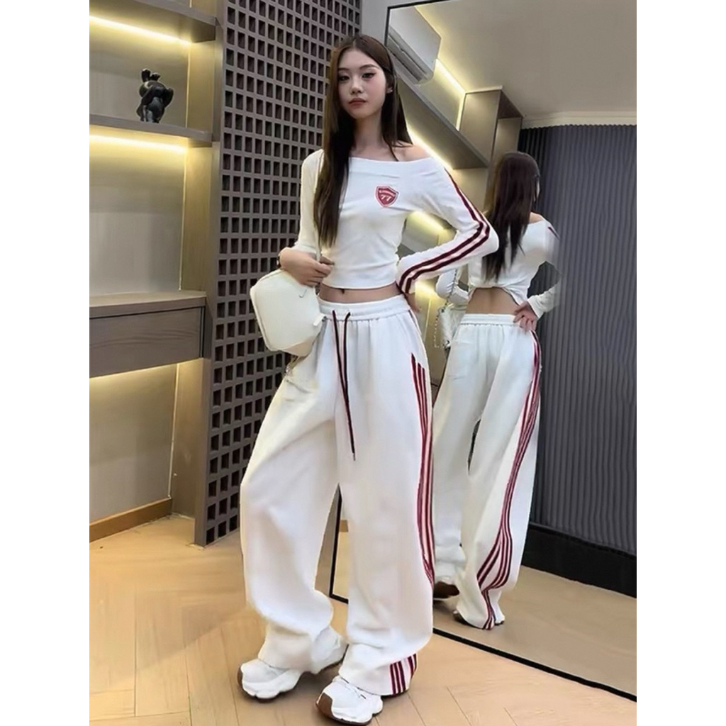 Set bộ áo lệch vai quần ống rộng