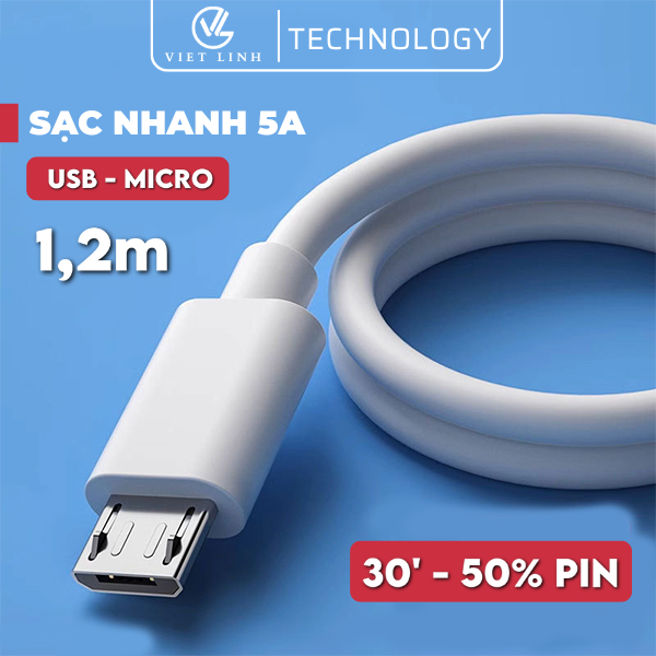 Dây Sạc Micro Usb, Dây Sạc Android Dài 1,2 Mét Mềm Dẻo Chống Rối, Chống ...