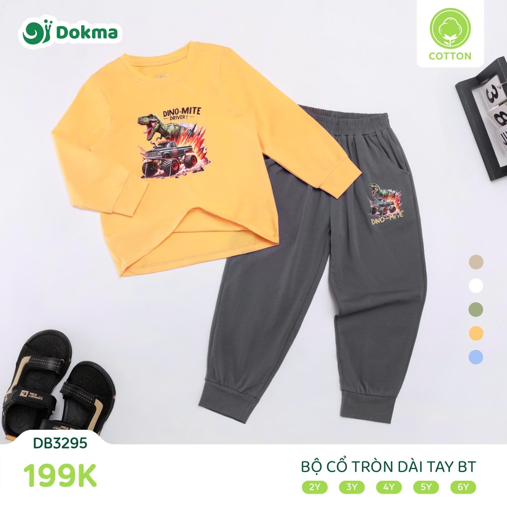 (11-22kg, 2-6Y) Bộ Cổ Tròn Dài Tay Cotton Dokma Cho Bé DB3083 DB3086 DB3082