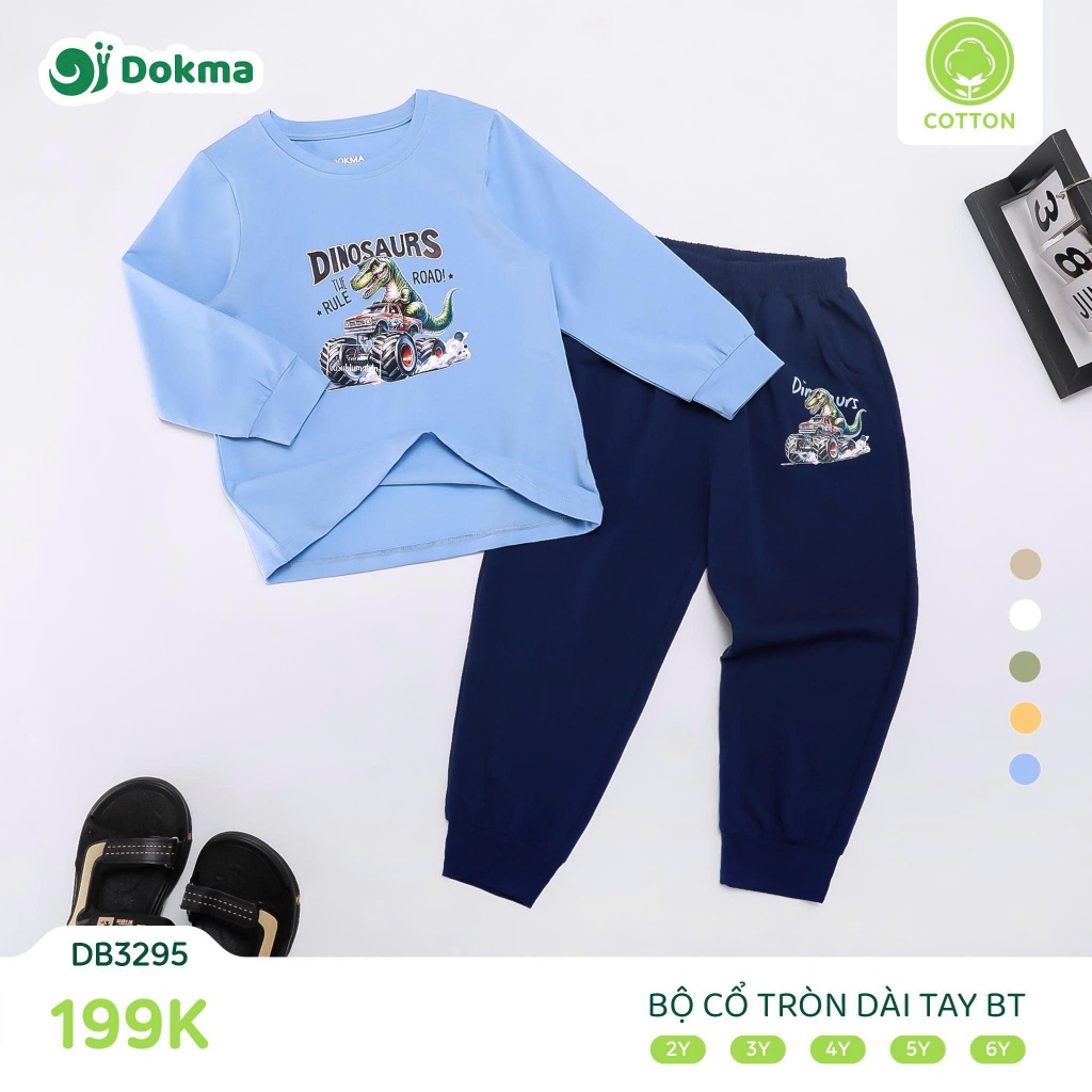 (11-22kg, 2-6Y) Bộ Cổ Tròn Dài Tay Cotton Dokma Cho Bé DB3083 DB3086 DB3082