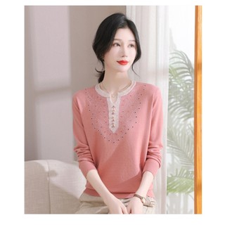 Áo Len Mỏng Dài Tay Dệt Kim Mùa Thu Dáng Rộng Trung Niên AL95