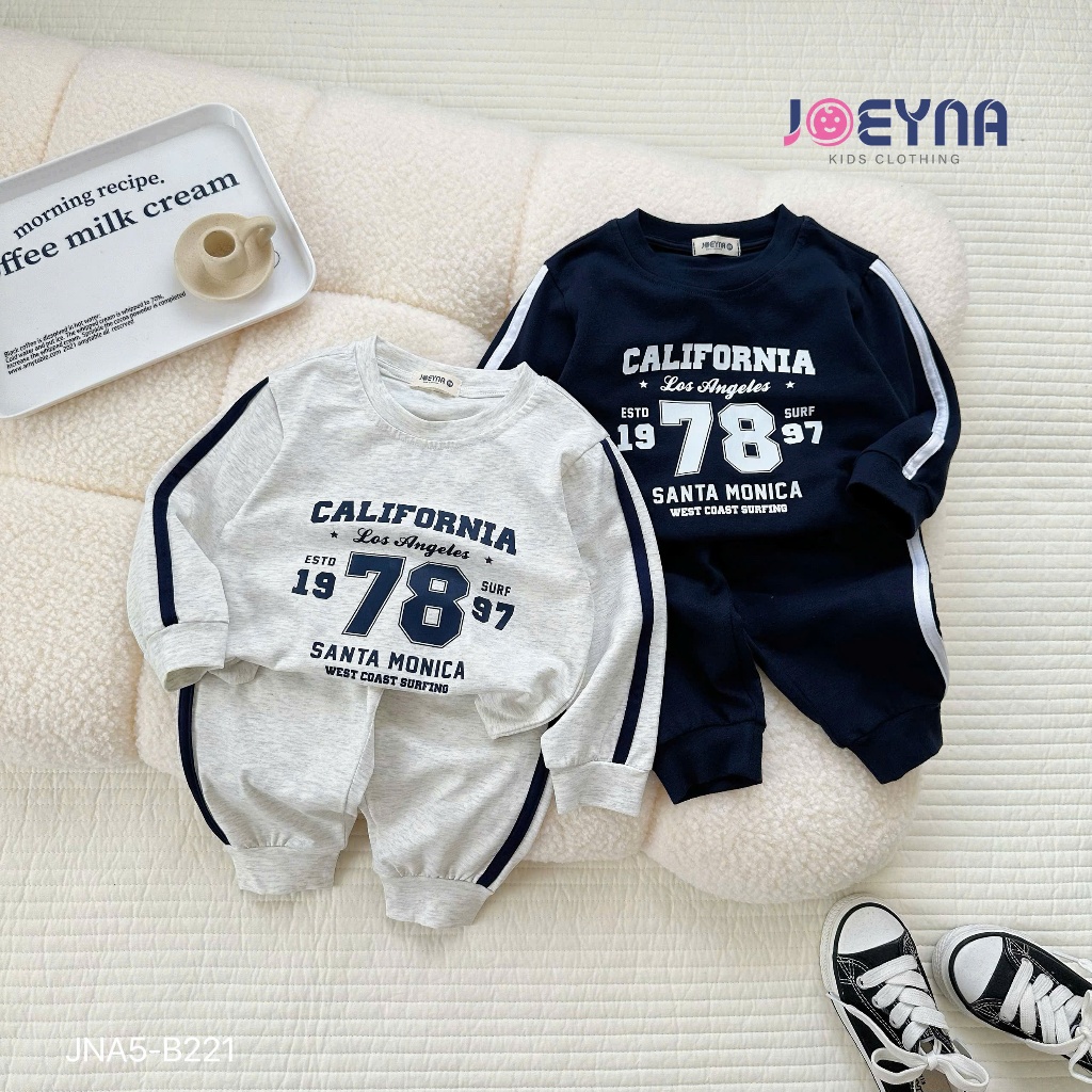 Bộ thu đông dài tay dáng thể thao in hoạ tiết số 78, bộ dài tay cotton mềm cho bé trai