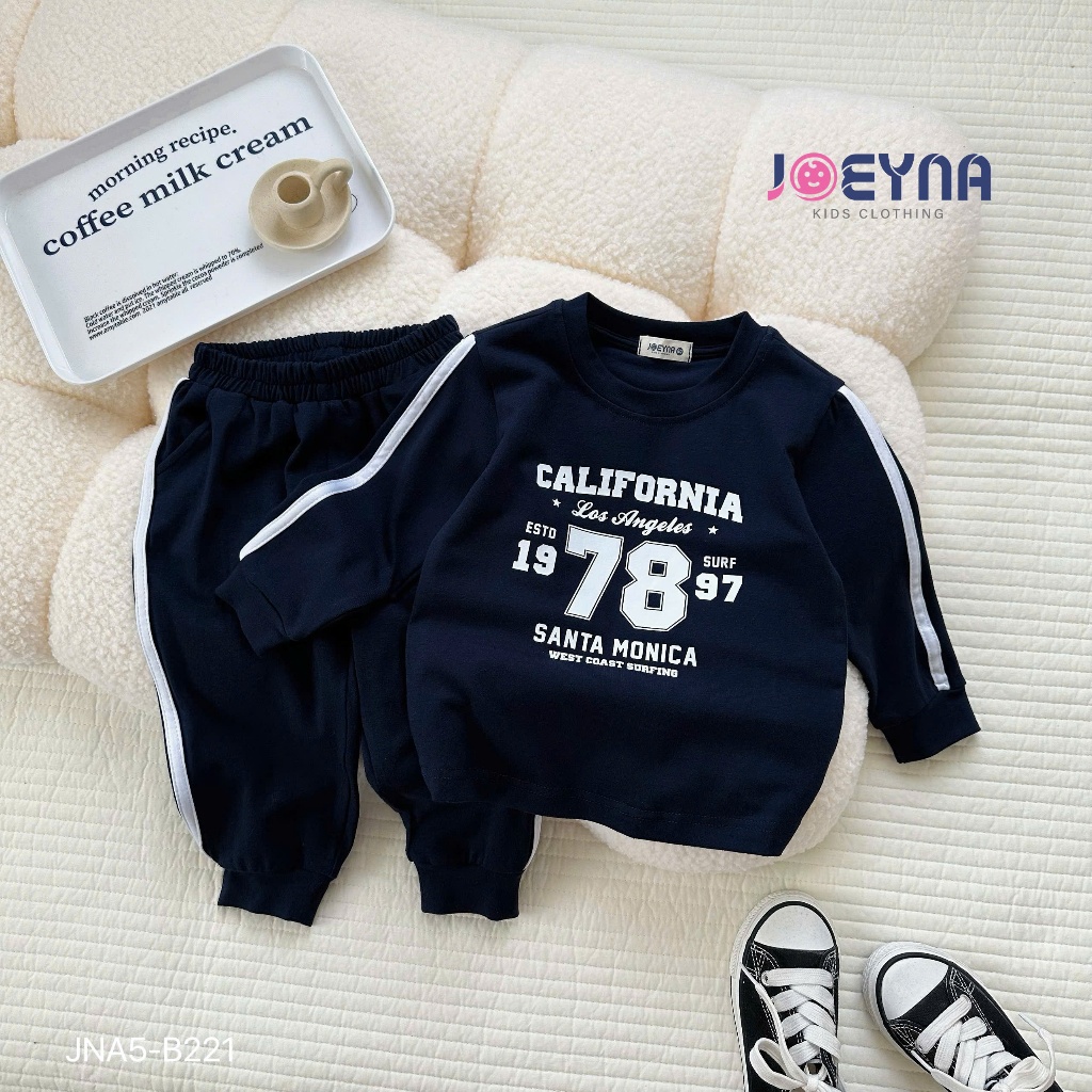 Bộ thu đông dài tay dáng thể thao in hoạ tiết số 78, bộ dài tay cotton mềm cho bé trai