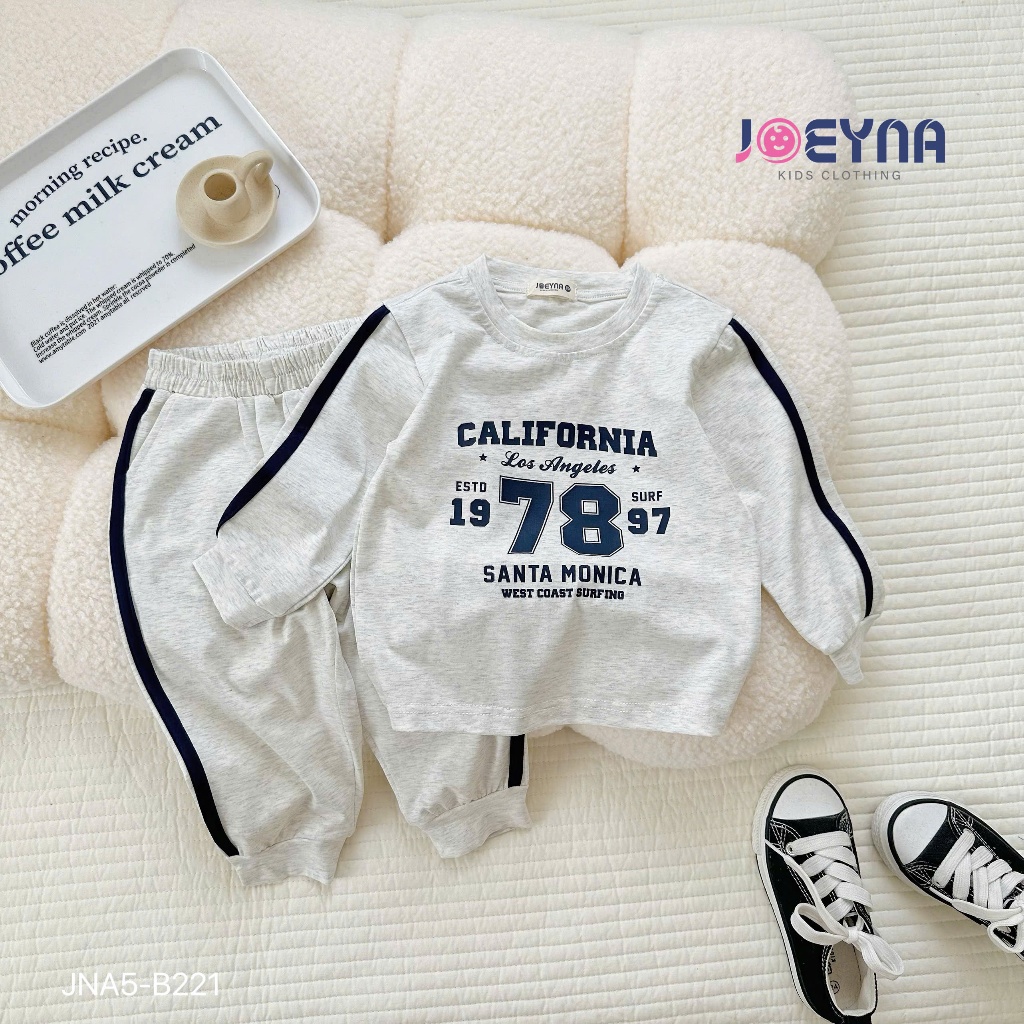 Bộ thu đông dài tay dáng thể thao in hoạ tiết số 78, bộ dài tay cotton mềm cho bé trai