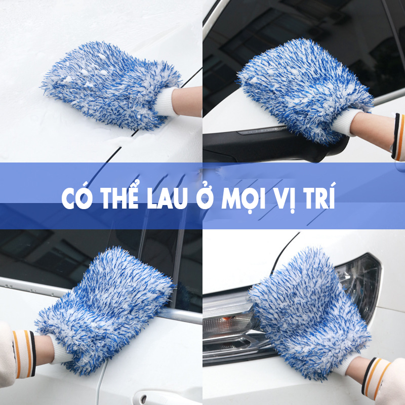 Găng tay rửa xe ô tô sợi mềm thấm hút nước, không gây xước xe, bao tay làm sạch xe hơi mềm mịn NT26