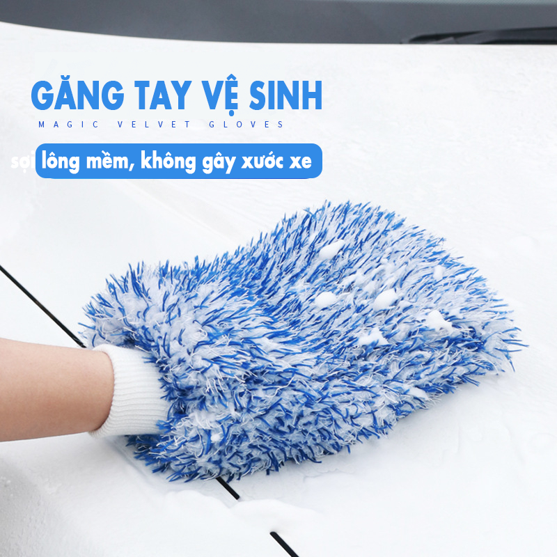 Găng tay rửa xe ô tô sợi mềm thấm hút nước, không gây xước xe, bao tay làm sạch xe hơi mềm mịn NT26