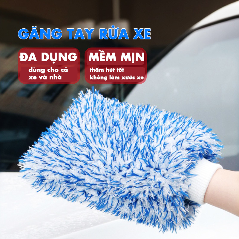 Găng tay rửa xe ô tô sợi mềm thấm hút nước, không gây xước xe, bao tay làm sạch xe hơi mềm mịn NT26
