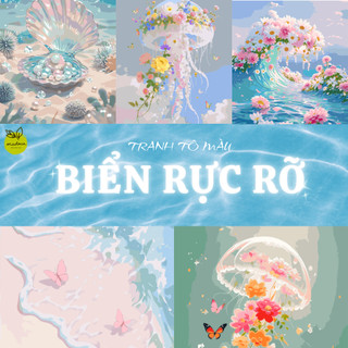 [HỎA TỐC] TỔNG HỢP tranh tô màu theo số BIỂN RỰC RỠ, kích thước 40x50cm đã căng khung, sẵn màu và cọ