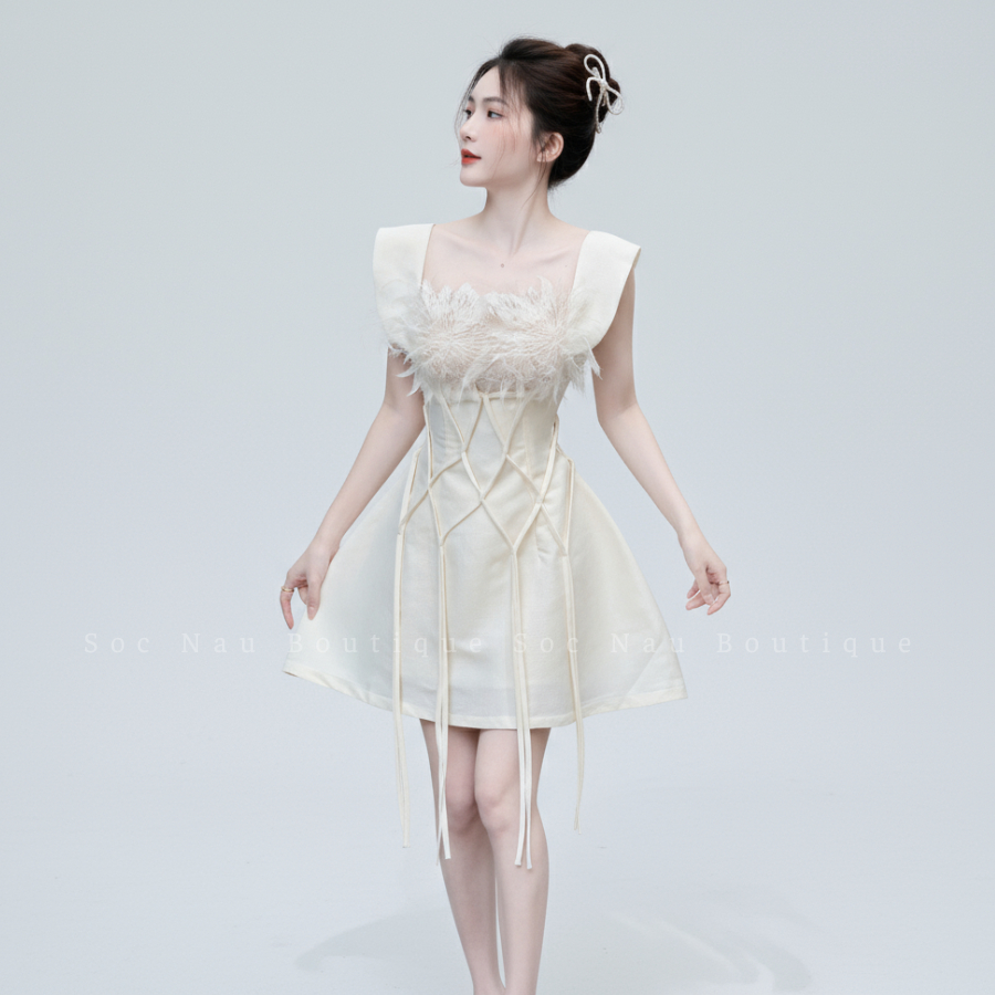 Váy Nữ Váy Đi Dự Tiệc Dáng Ngắn Tay Bồng NV639 Váy Tafta Họa Tiết Hoa Lá Xinh Đẹp Kèm Dây Đan Lưới