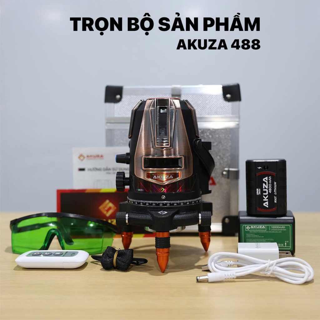 Máy cân bằng laser Akuza AK-488 Pro Spider bóng Led siêu sáng,điều khiển từ xa,motor xoay 360 độ