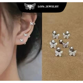 Khuyên tai SK666 bạc hồ điệp chốt ren LoPa cá tính  cuốn hútBạc LoPa (1 đôi).