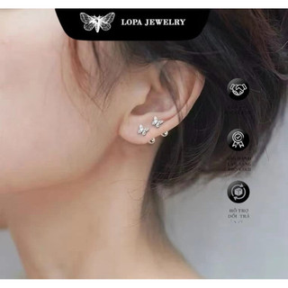 Khuyên tai SK666 bạc hồ điệp chốt ren LoPa cá tính  cuốn hútBạc LoPa (1 đôi).