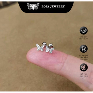 Khuyên tai SK666 bạc hồ điệp chốt ren LoPa cá tính  cuốn hútBạc LoPa (1 đôi).