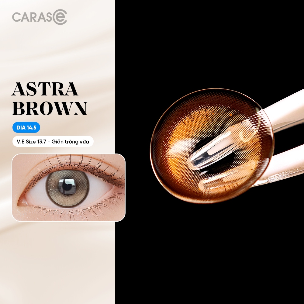 [1 chiếc] Kính áp tròng khoá ẩm 8H 1 Tháng Màu Nâu Tây CARASE, Lens cận ASTRA BROWN