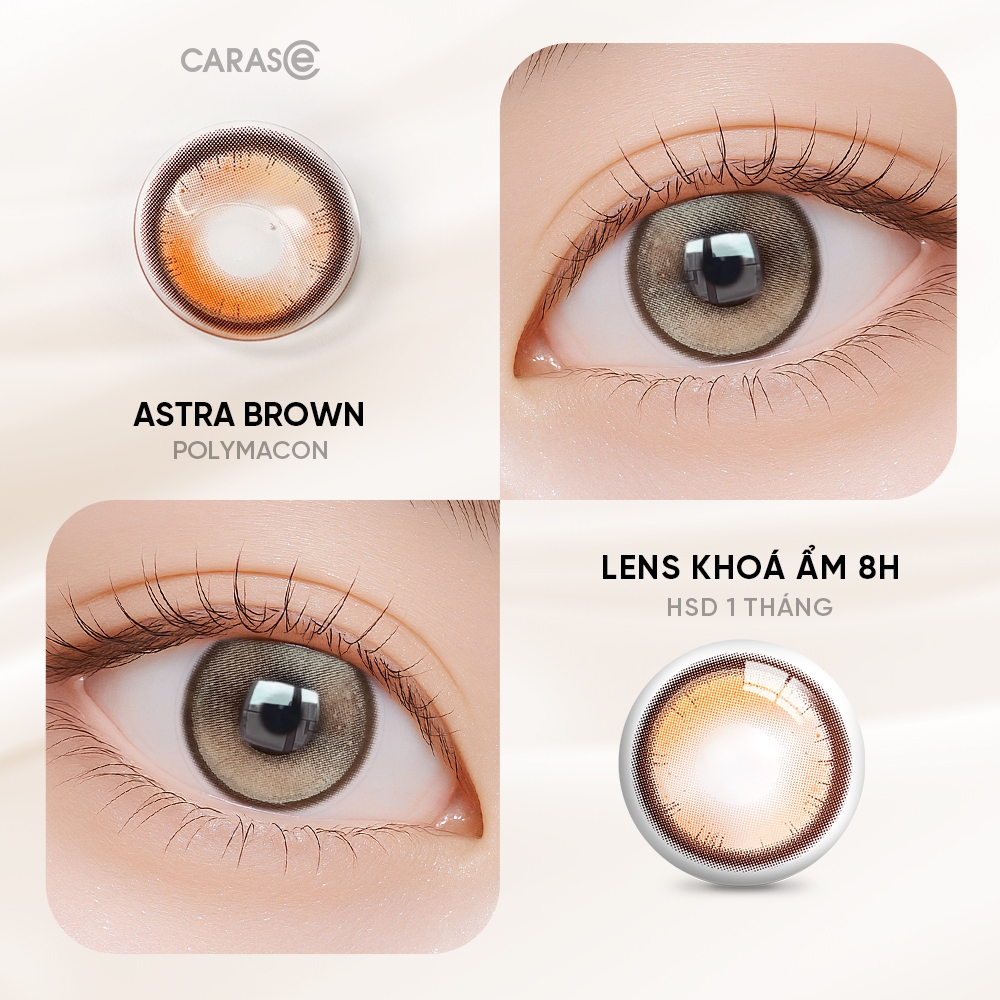 [1 chiếc] Kính áp tròng khoá ẩm 8H 1 Tháng Màu Nâu Tây CARASE, Lens cận ASTRA BROWN