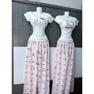 Set bộ áo babytee in hình mix quần xuông đũi hello kitty
